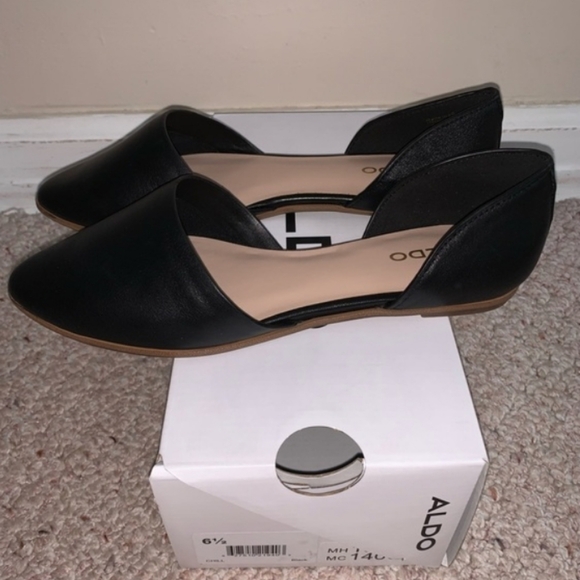 ALDO Chill 2 Black Leather Pointed Toe d’Orsay Flats size 6.5 - Picture 2 of 3